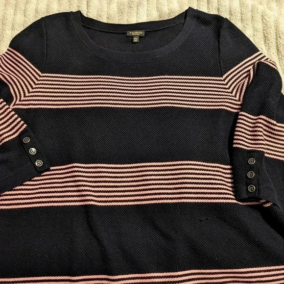 Talbots Pink Striped Navy Blue 3/4 Sleeve‎ Knit Top Tunic 2X Petite - Picture 2 of 5